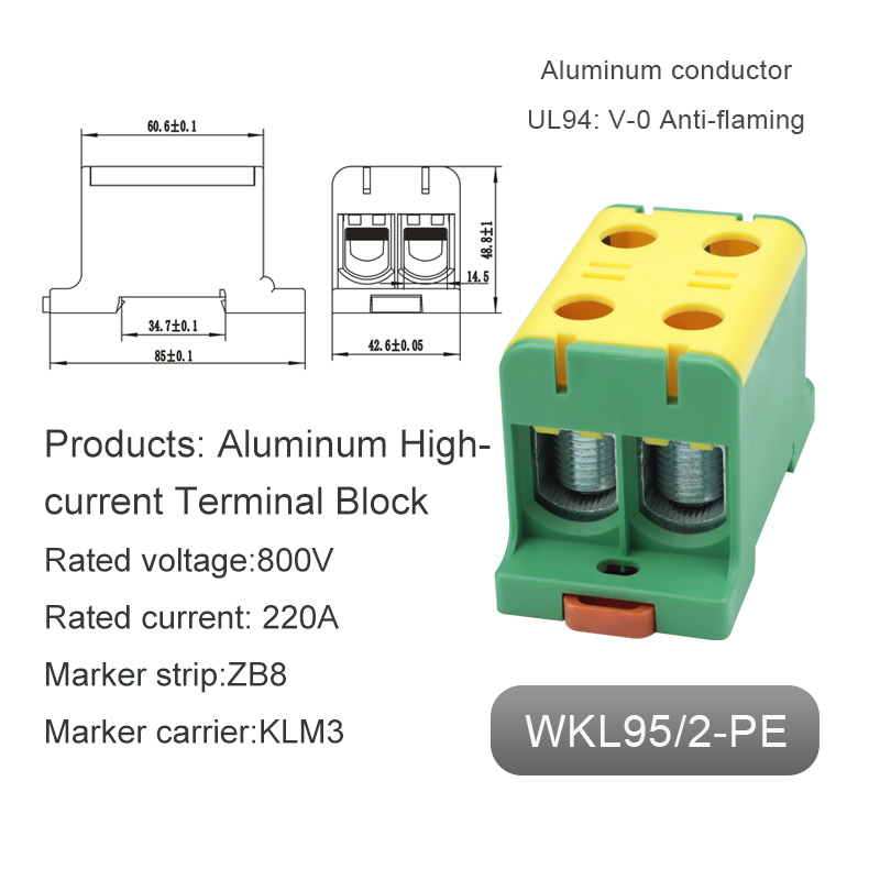 Dubbel inträdesplats Hög ström Aluminium Terminalblock