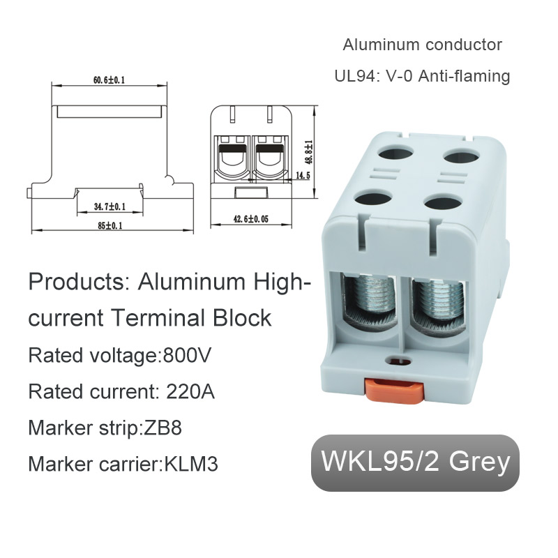 Dubbelinträde Hög ström Aluminium Terminalblock